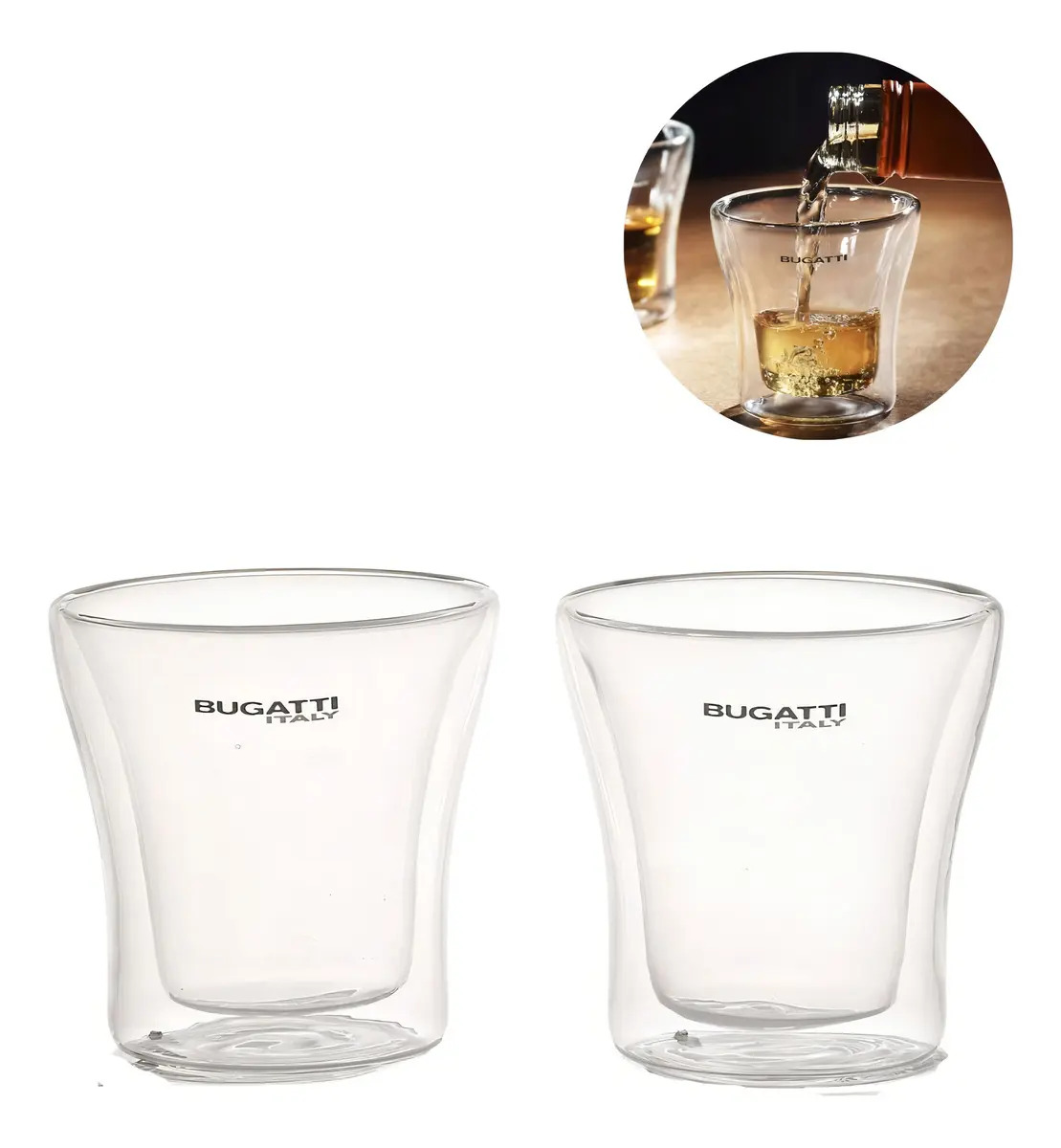 Jogo 2 Copos Shot Bugatti Vidro Borossilicato 100ml Parede Dupla