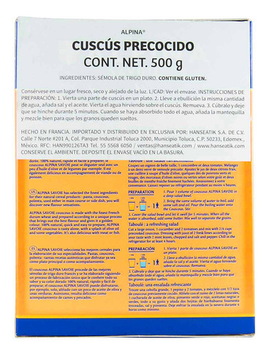 Cuscús Precocido Alpina Savoie Couscous Francia Precooked