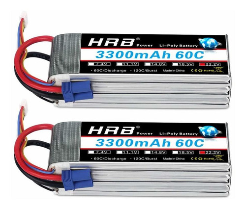 2 Baterias Lipo 22.2v 3300mah 60c 6s Ec5 Plug Hrb