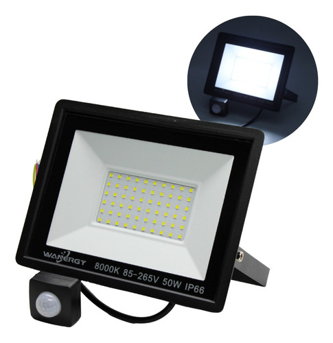 Reflector Led 50w Con Sensor De Movimiento Megaluz Seguridad Color de la carcasa Negro Color de la luz Blanco frío 85/265V