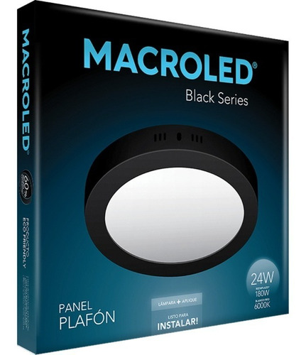 Imagen 2 de 4 de Panel plafon led 24w redondo negro aplicar 6000k Macroled