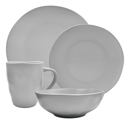 Vajilla De Cerámica 16pz Light Grey Color Blanco