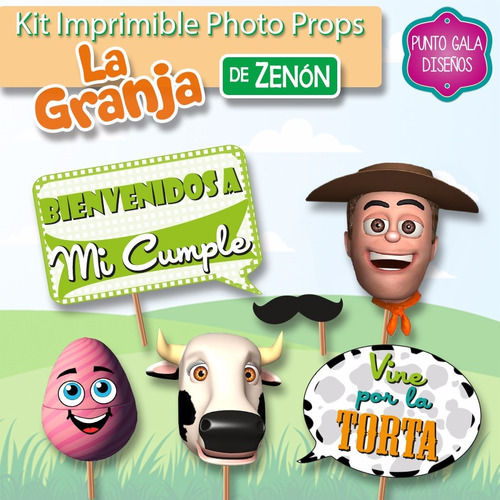 Photo Props Granja Zenon. Kit Imprimible. Banderines Cumple