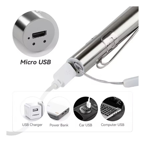 Lanterna Led Usb Recarregável, Portátil, Clínica, Inoxidável