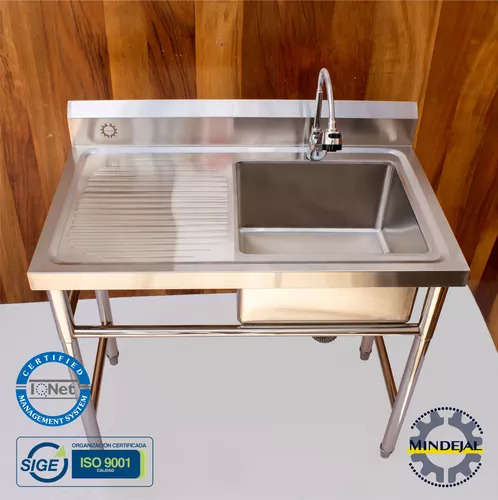Fregadero 100% Acero Inoxidable Monomando Con Escurridor Mindejal Color Tarja Derecha