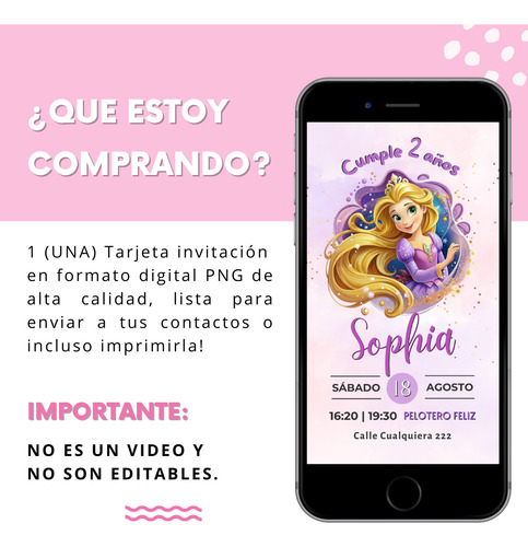 Invitación Tarjeta Digital Personalizada - Rapunzel Rapunzel