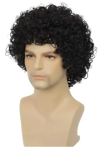 Dai Cloud Mens Curly Black Short Wig Afro Rocker Wigs 9plvv