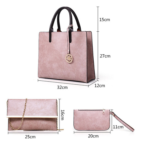 Set De 3 Bolsas De Hombro Y Cosmetiquera Para Dama