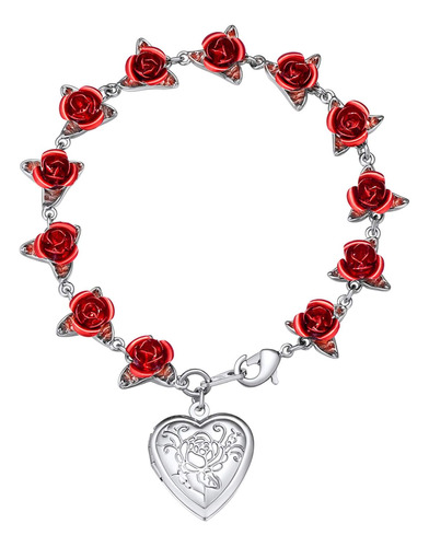 U7 Brazalete De Flor De Rosa De San Valentín Cadena De Eslab