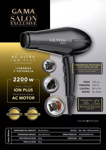 Imagen 3 de 10 de Secador Pelo Cabello Gama (110) Super Potente Accesorios - Garantia Oficial - Gran Potencia - Velocidades - Silencioso