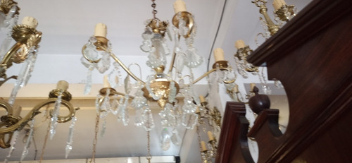 Antiguo Lampara Techo Araña Bronce Caireles Cristal 5 L N162 (Usado)