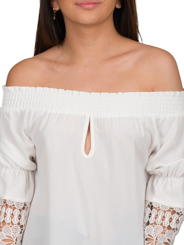 Blusa Moda Mujer Tipo Campesina Encaje Emz8007