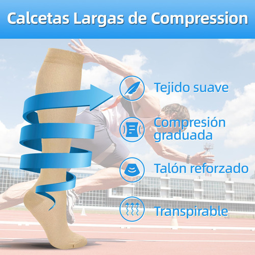 3 Pares Calcetas De Compresión Elásticas De Algodon,