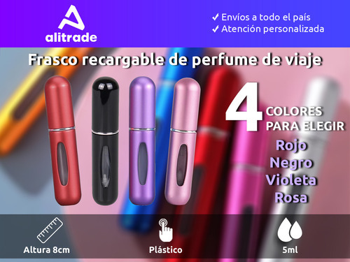 Envase Perfume Dosificador Recargable Spray Cartera Viaje Color Violeta