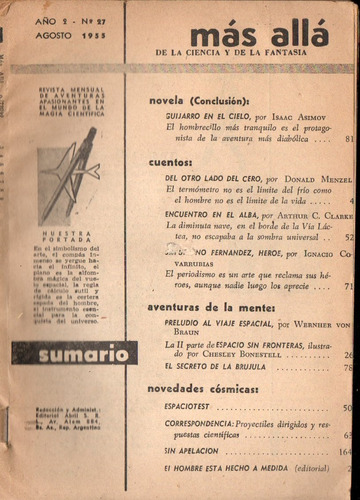 Revista Mas Alla 27 Agosto 1955 Ciencia Ficcion - Sin Tapa