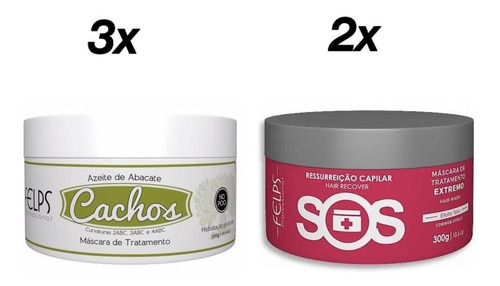 Felps 3 Cachos Máscara No Poo 300g + 2 Sos 300g