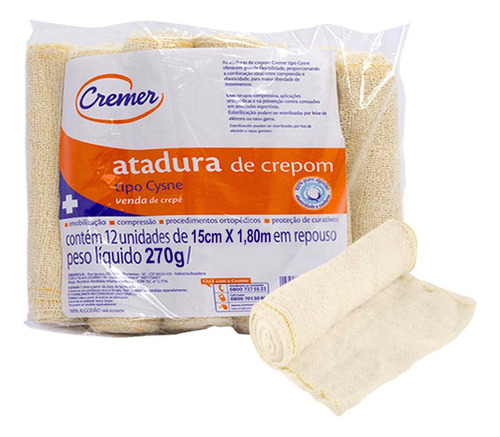 Faixa Curativo Atadura Crepom Cysne Cremer 15cmx1.80m - 12un