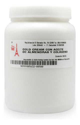 Cold Cream C/ Aceite Almendra Y Colágeno 500g Farmacia Paris