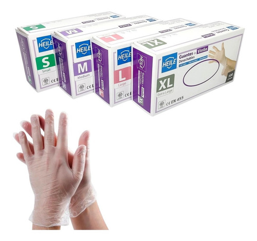 Imagen 1 de 3 de Guantes De Vinilo Caja 100 Unidades Desechable Tallas L