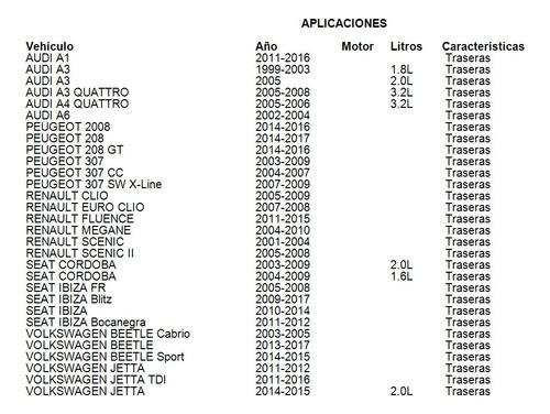Balatas De Disco Traseras Volkswagen Tdi Jetta 2011-2016 Fag
