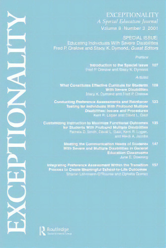 Educating Individuals With Severe Disabilities: A Special Issue Of Exceptionality, De Orelove, Fred P.. Editorial Routledge, Tapa Blanda En Inglés