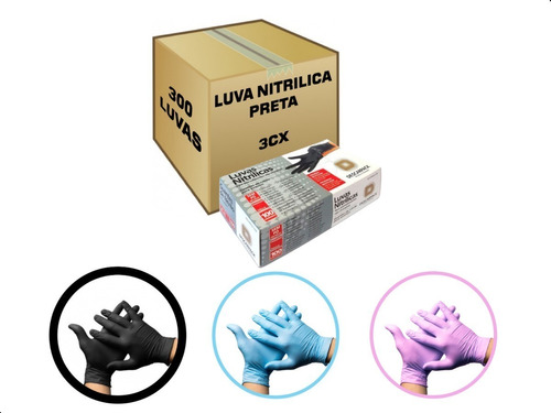 Kit 300 Luvas Descartáveis Nitrílica Procedimento Cores