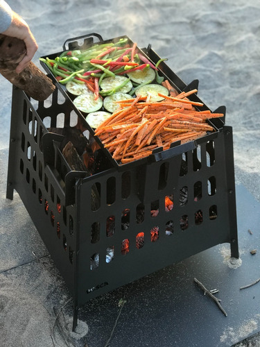 Imagen 4 de 5 de Fogonero Brasero Armable Cuadrado Bosca Fire Pit 250 Asador