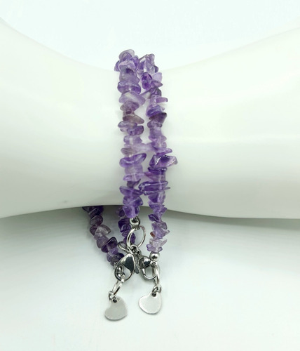 Pulseira De Pedra Ametista Natural Fecho De Aço (unidade).