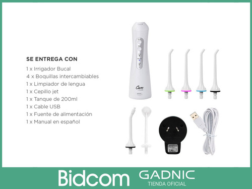 Imagen 8 de 10 de Irrigador Dental Water Gadnic Recargable 4 Puntas Blanqueo