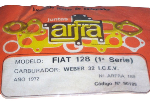 Juego Juntas Carburador Weber 32 Icev Fiat 128 1º Serie 1972