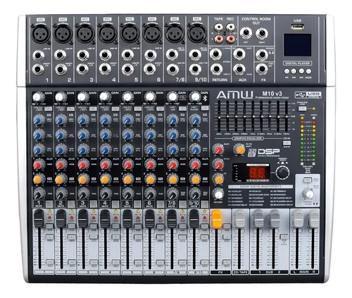 Amw M10 v3 Fx Mesa De Som 10 Canais com 99 Efeitos DSP Sub Amw M10 v3 Fx Mesa De Som 10 Canais com 99 Efeitos DSP Sub