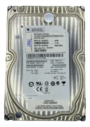 Hd Ibm 4tb 7.2k 3,5 Sas 6gb 00ar322 00ar421 00ar487 Sem Gaveta Cor Prateado *Somente para servidores e Storages.