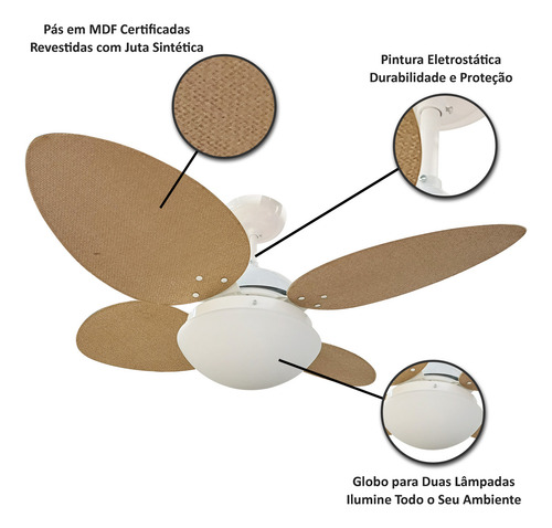 Ventilador De Teto Aliseu Vime 4 Pás Com Controle de Parede