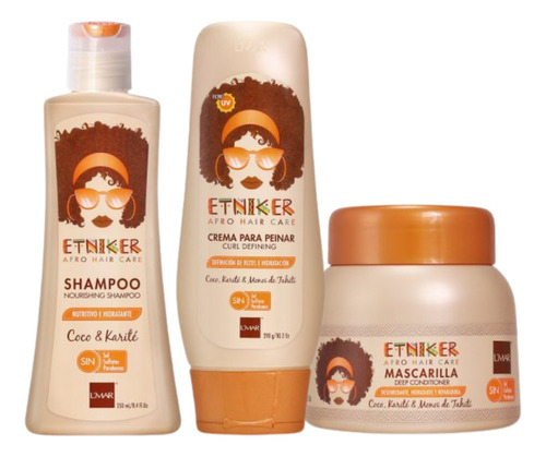 Pack Shampoo Rizos + Crema De Peinar + Máscara Etniker