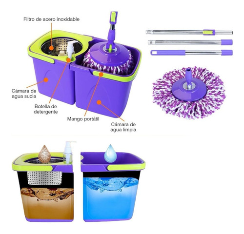 Trapeador Giratorio De Microfibra Mop Con Exprimidor Cubeta