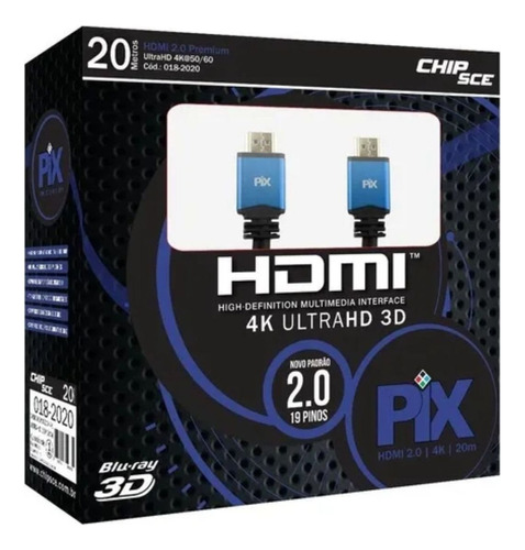 Cabo Hdmi 20 Mt 2.0 Ultrahd 4k Hdr 20 Metros - Pix