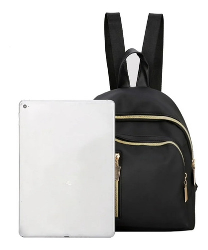 Mochila Mini Impermeable Negro Con Dorado Premium