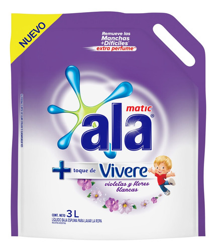 Jabón líquido Ala Matic Toque de Vívere Violetas y Flores Blancas vivere antibacterial repuesto 3 L