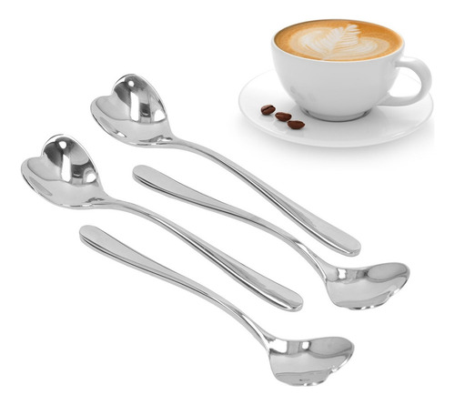 4 Cucharas De Café De Acero Inoxidable En Forma De Corazón