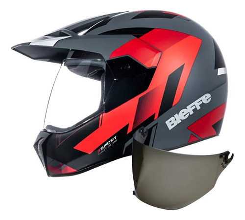 Capacete Bieffe Moto 3sport React Vermelho Tamanho 56 Mais Viseira Fumê