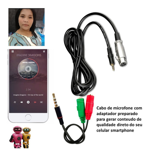 Imagem 1 de 3 de Cabo De Microfone Com Cabo Adaptador Gravar Com Celular Live