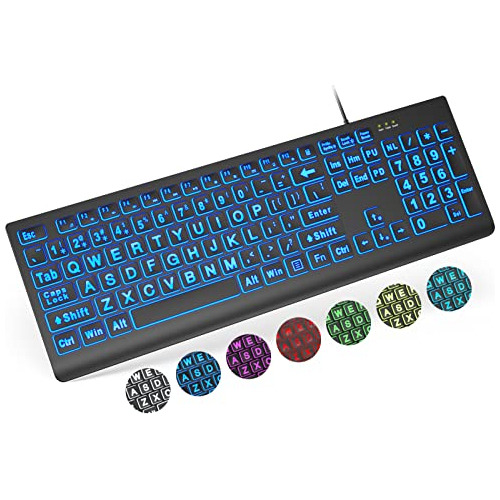 Teclado Retroiluminado De Impresión Grande, Teclado De...