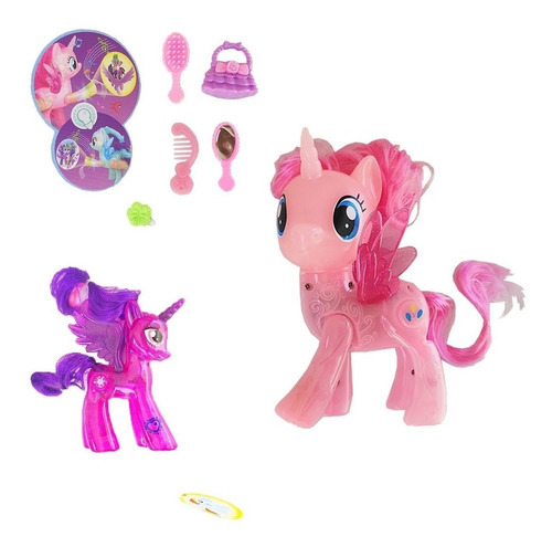 Kit 7 Pcs My Little Pony Cavalinhos C/ Acessórios Luz Som