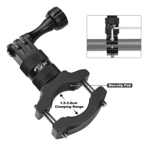 Soporte Manillar 360° Aluminio Bici Para Gopro 13 12 11 10 9 Negro