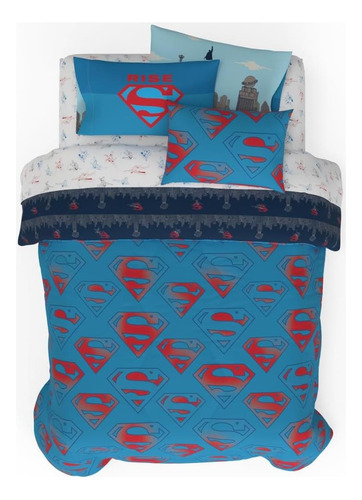 Conjunto Ropa De Cama Superman Franco 7 Piezas Microfibra