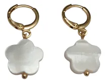 Comprar Aros Argolla Baño Oro Flor Nácar Hipoalergénico Sin Níquel