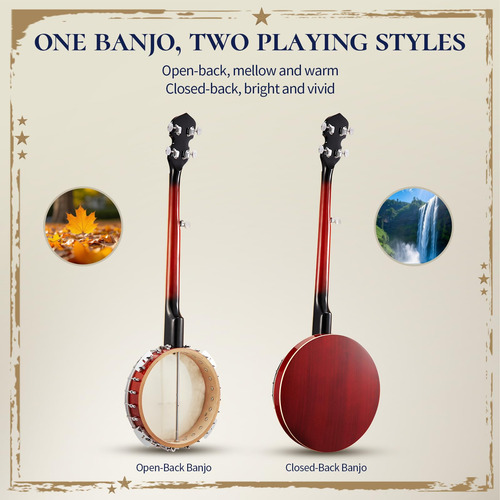 Banjo Aklot, Tamaño Completo, 5 Cuerdas Con Cabeza Remo, 38