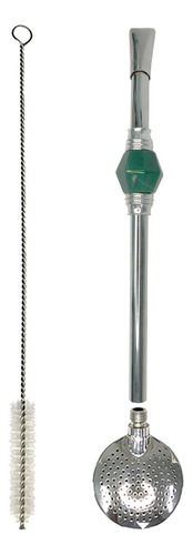 Bomba De Chimarrão Pedra Verde 24cm Aço Inox Com Rosca