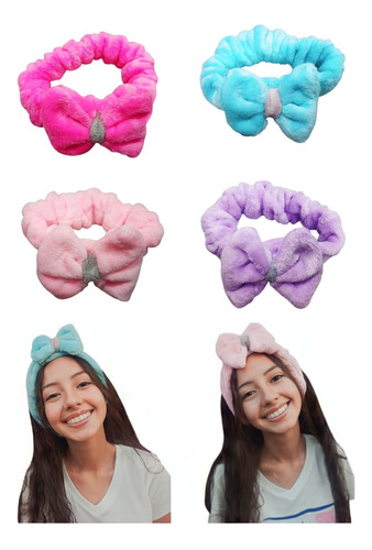 Balaca Diadema Para Maquillaje De Peluche Moño Banda