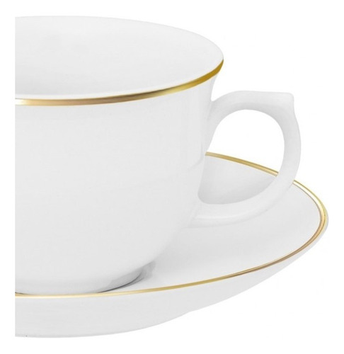 Xícara Chá Pires Porcelana Flamingo Oxford 240ml Sofia Ouro